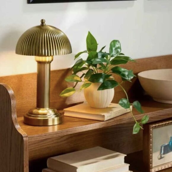 Hearth and Hand Magnolia 11.5" Fluted Metal Rechargeable Library Table Lamp Bras - Picture 1 of 6